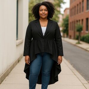 NWT Eloquii Black Peplum High Low Blazer Jacket size 18 Business Casual Classic